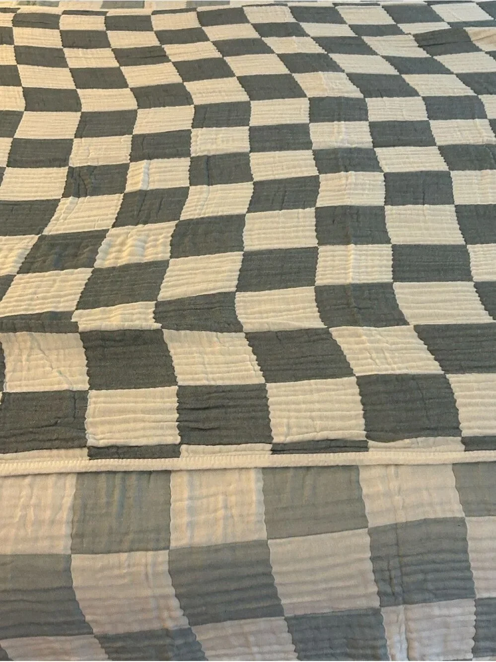 Dark Teal Gray Check Throw Blanket Cotton Bamboo Blend Patchwork Quilt Style NEW